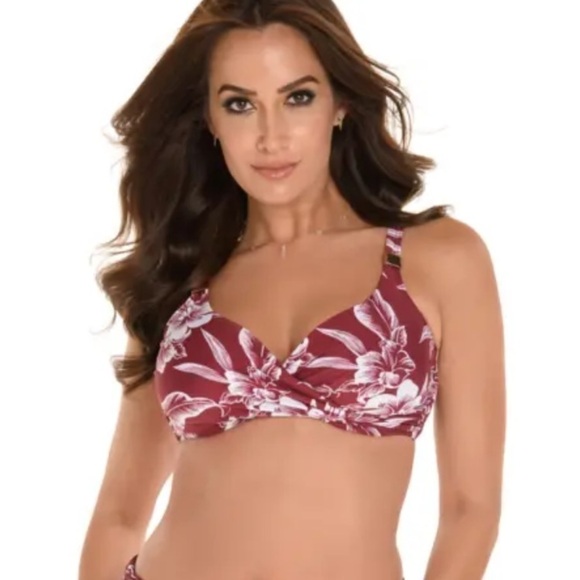MIRACLESUIT Hibiskiss bathing suit bra TOP burgundy white Pompei bikini top 34D - Picture 15 of 15